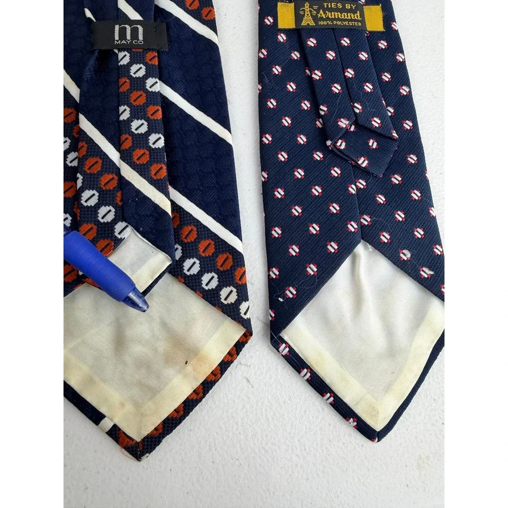 Vintage Clip On Necktie Lot 4 Wembley May Co Armand Geometric Striped Ties Mens